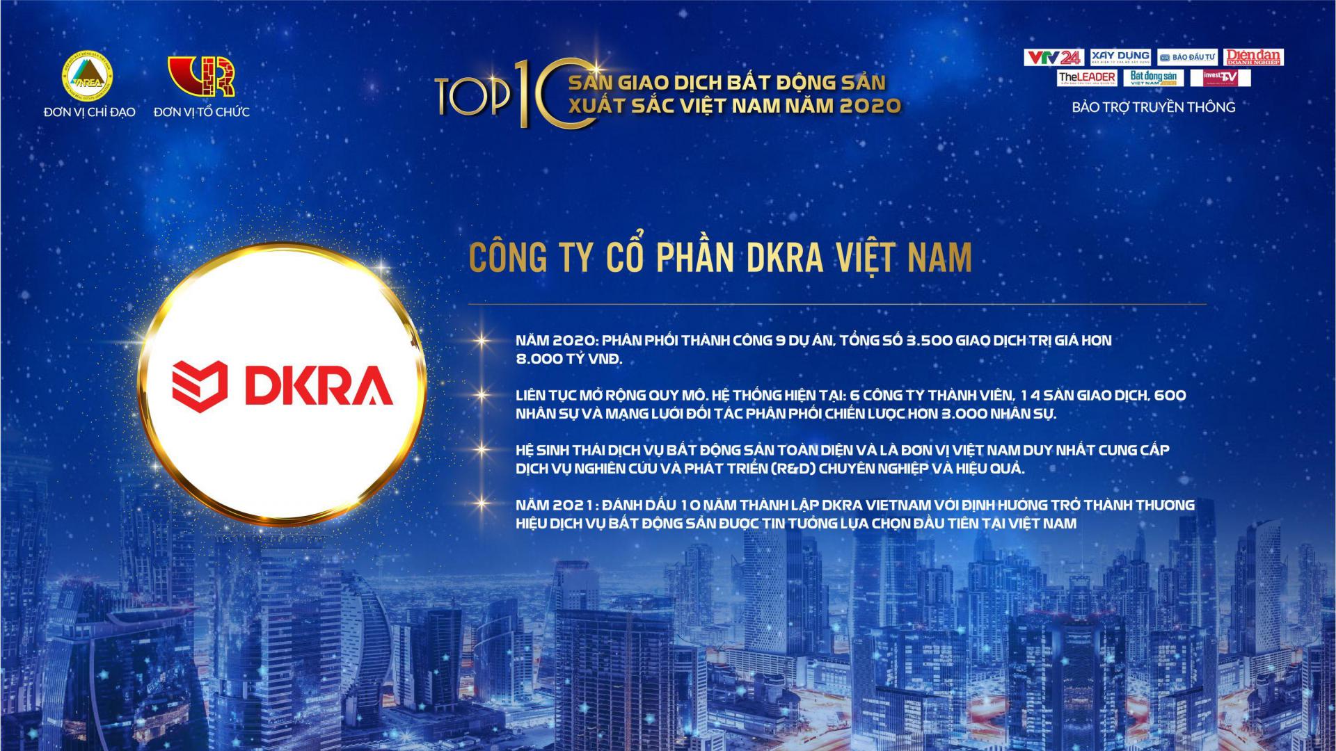 DKRA VIETNAM ĐÓN NHẬN 3 HẠNG MỤC GIẢI THƯỞNG CỦA HỘI MÔI GIỚI BẤT ĐỘNG SẢN VIỆT NAM 
